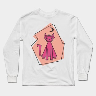 Geometric shape deep pink cut cat with black half moon Long Sleeve T-Shirt